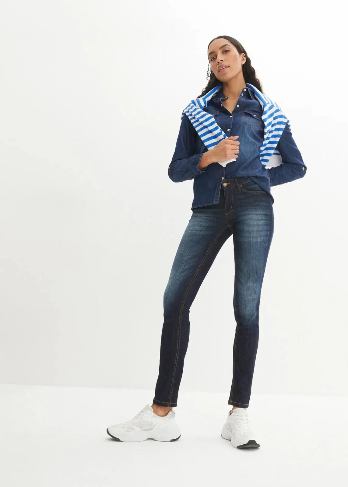 bonprix Kurzgrößen|Bekleidung·Shirts & Tops^Skinny Jeans Mid Waist, Stretch dunkelblau used