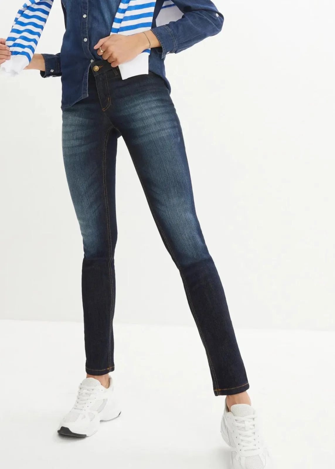 bonprix Kurzgrößen|Bekleidung·Shirts & Tops^Skinny Jeans Mid Waist, Stretch dunkelblau used