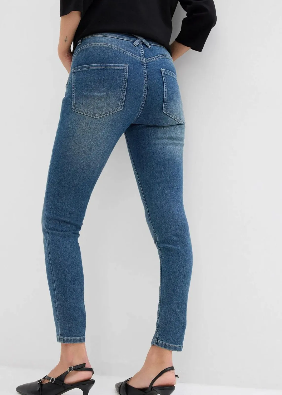 bonprix Jeans|Bekleidung·Shirts & Tops^Skinny Jeans Mid Waist, Stretch blau denim used