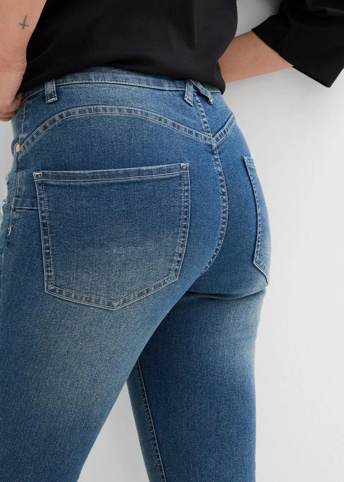 bonprix Jeans|Bekleidung·Shirts & Tops^Skinny Jeans Mid Waist, Stretch blau denim used