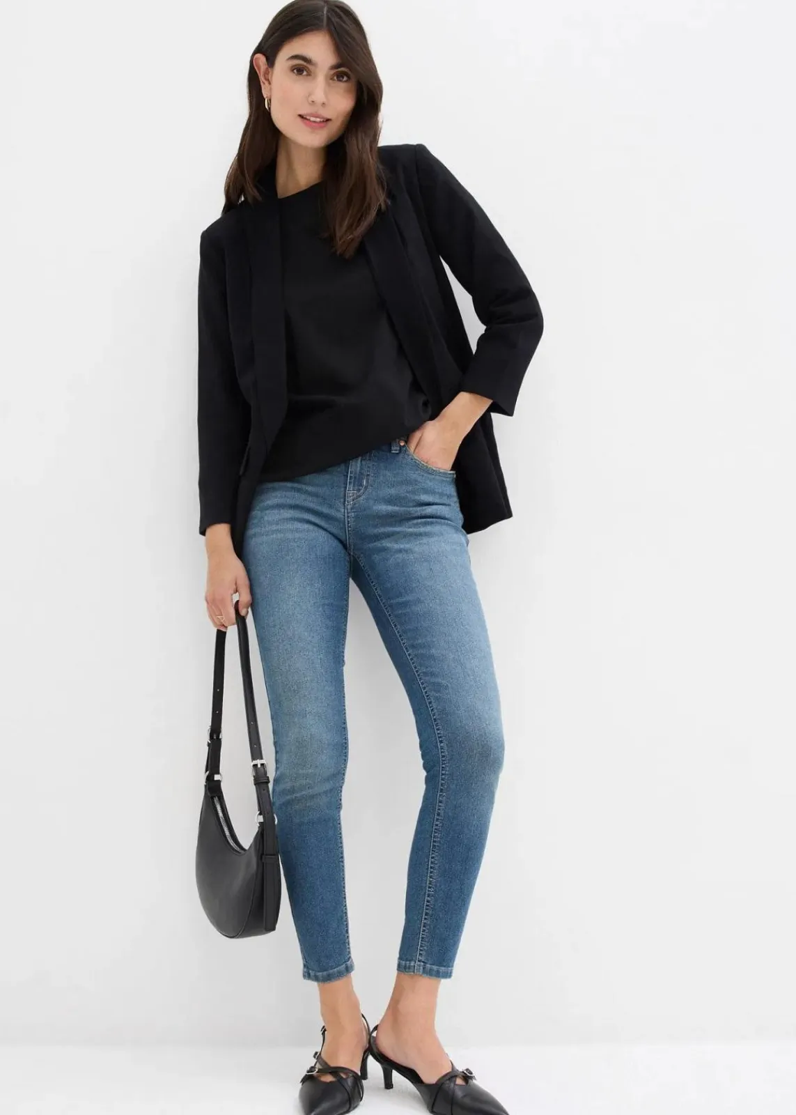 bonprix Jeans|Bekleidung·Shirts & Tops^Skinny Jeans Mid Waist, Stretch blau denim used