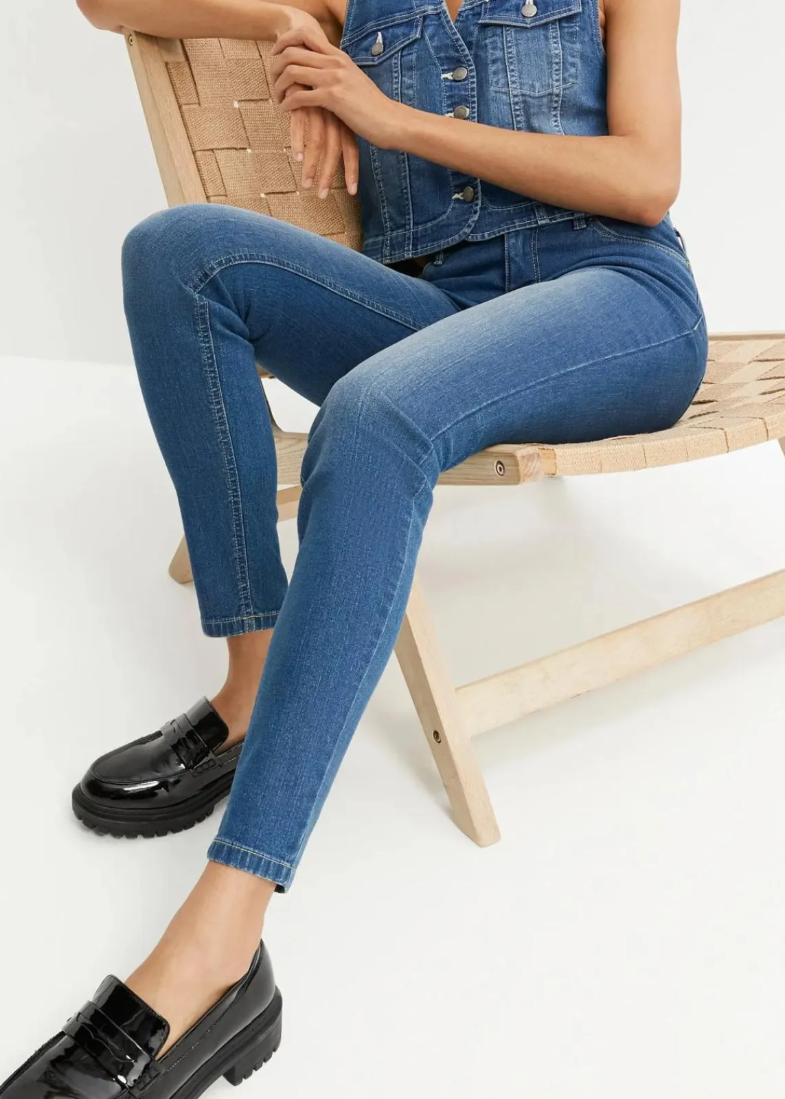 bonprix Bekleidung·Shirts & Tops|Jeans^Skinny Jeans Mid Waist, Stretch blau denim