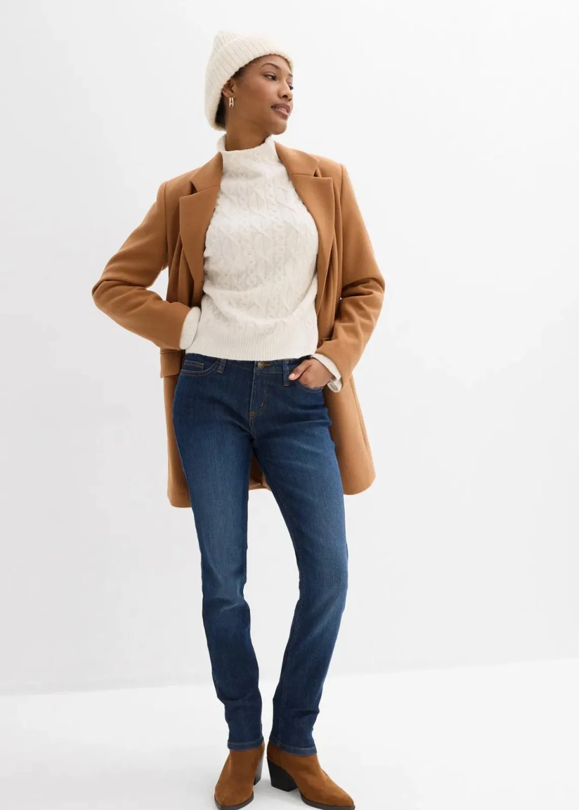 bonprix Kurzgrößen|Bekleidung·Shirts & Tops^Skinny Jeans Mid Waist, Stretch dunkelblau used