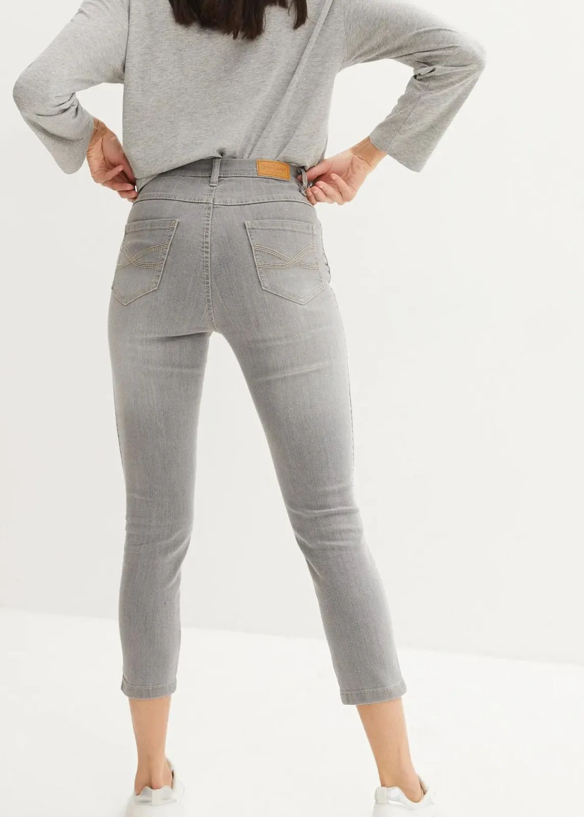 bonprix Kurzgrößen|Bekleidung·Shirts & Tops^Skinny-Jeans High Waist, 7/8 Komfort-Stretch hellgrau denim