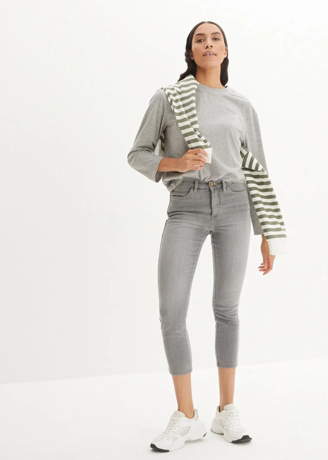 bonprix Kurzgrößen|Bekleidung·Shirts & Tops^Skinny-Jeans High Waist, 7/8 Komfort-Stretch hellgrau denim