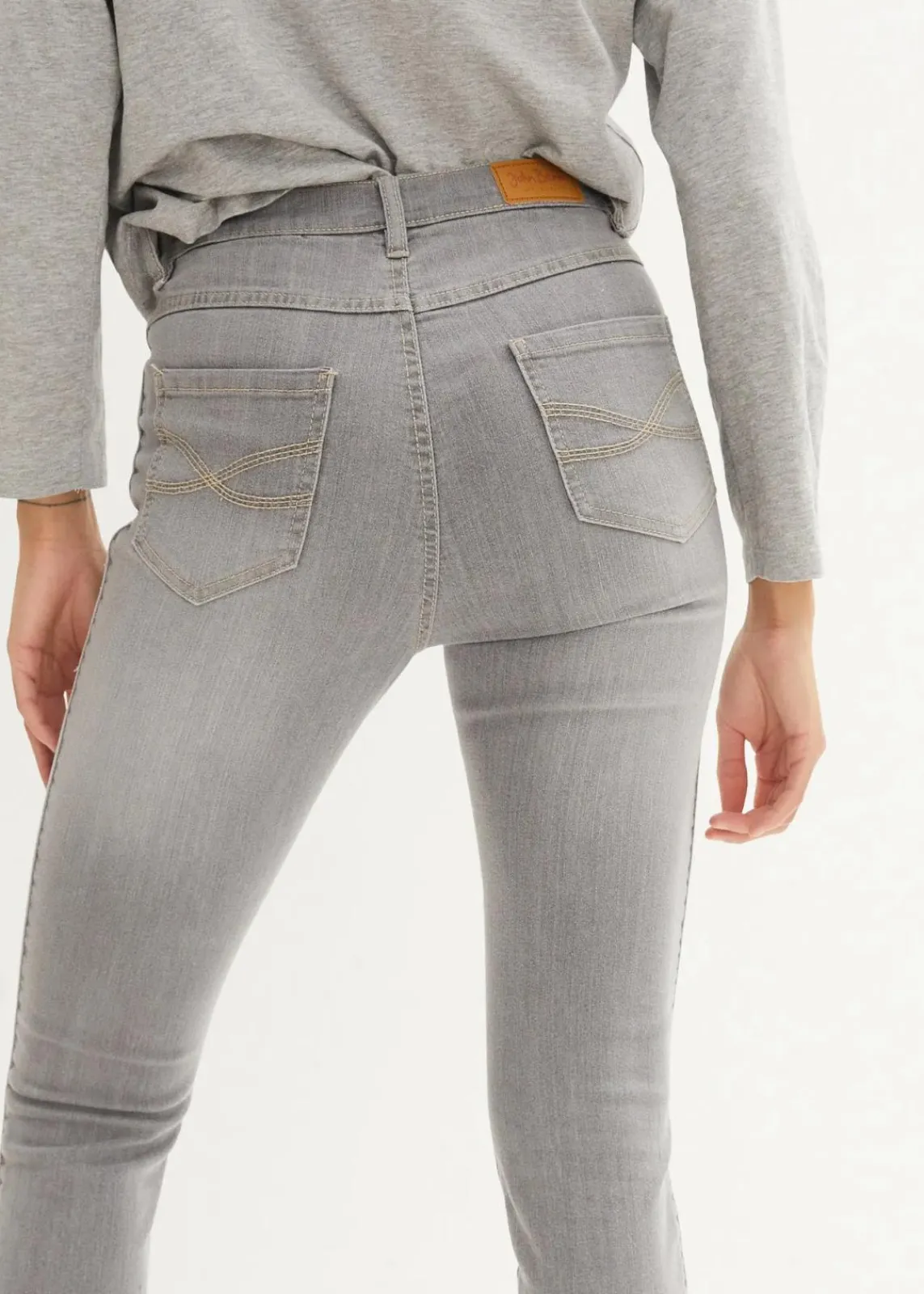 bonprix Kurzgrößen|Bekleidung·Shirts & Tops^Skinny-Jeans High Waist, 7/8 Komfort-Stretch hellgrau denim