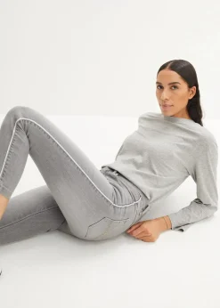 bonprix Kurzgrößen|Bekleidung·Shirts & Tops^Skinny-Jeans High Waist, 7/8 Komfort-Stretch hellgrau denim