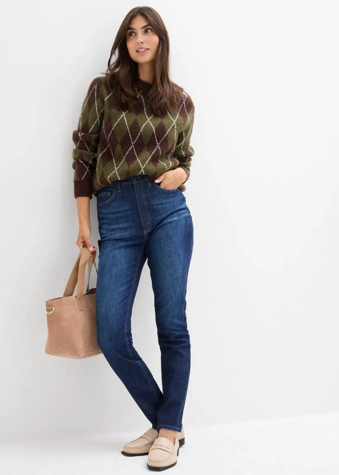 bonprix Bekleidung·Shirts & Tops|Jeans^Skinny-Jeans High Waist, Cropped dunkelblau denim used