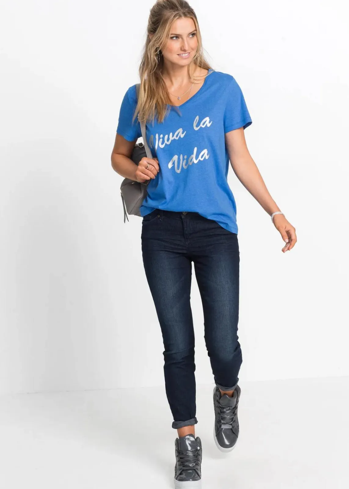 bonprix Jeans|Bekleidung·Shirts & Tops^Skinny-Jeans, Mid Waist, cropped dunkelblau denim