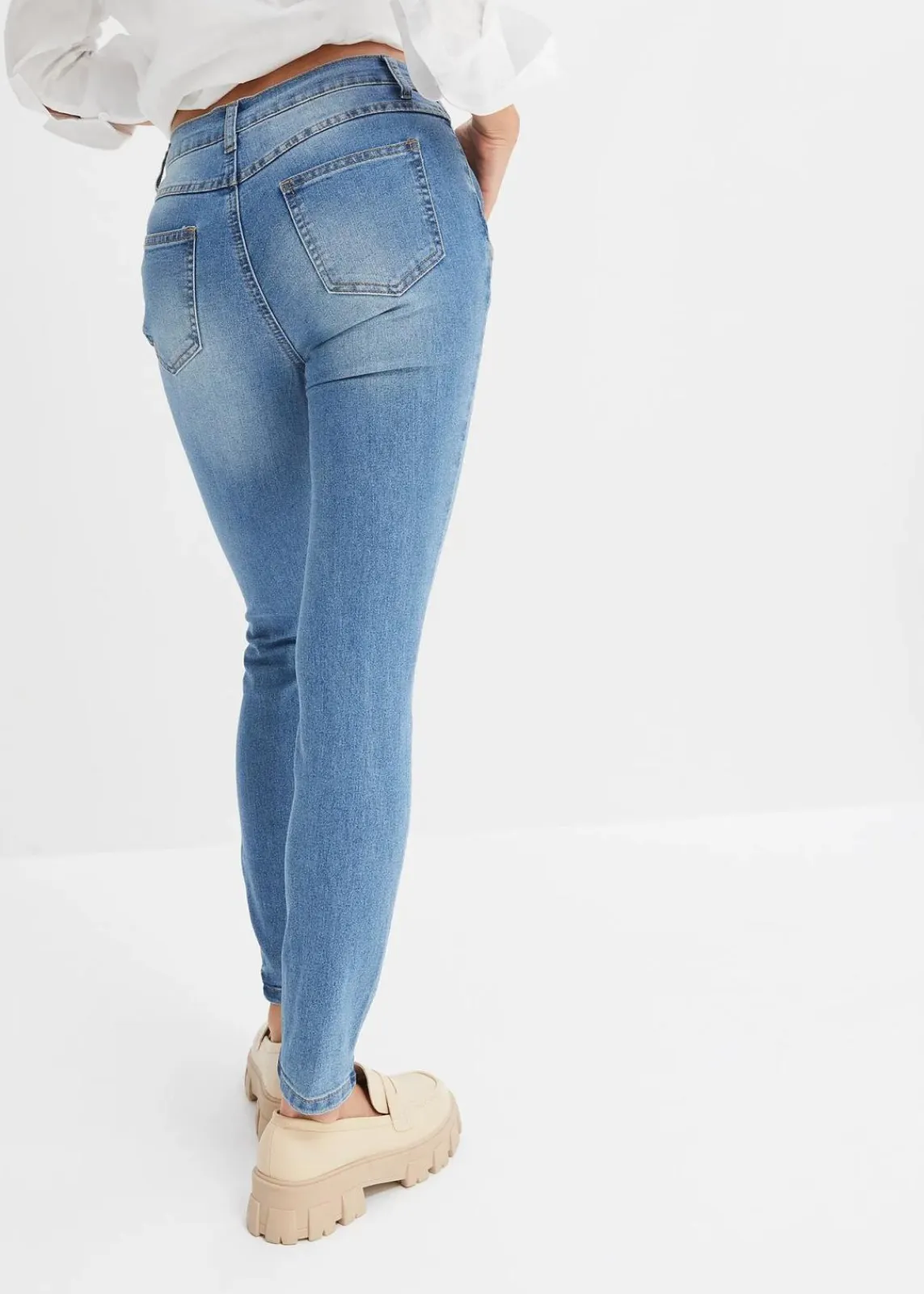 bonprix Jeans^Skinny-Jeans Mid Waist, cropped blau denim