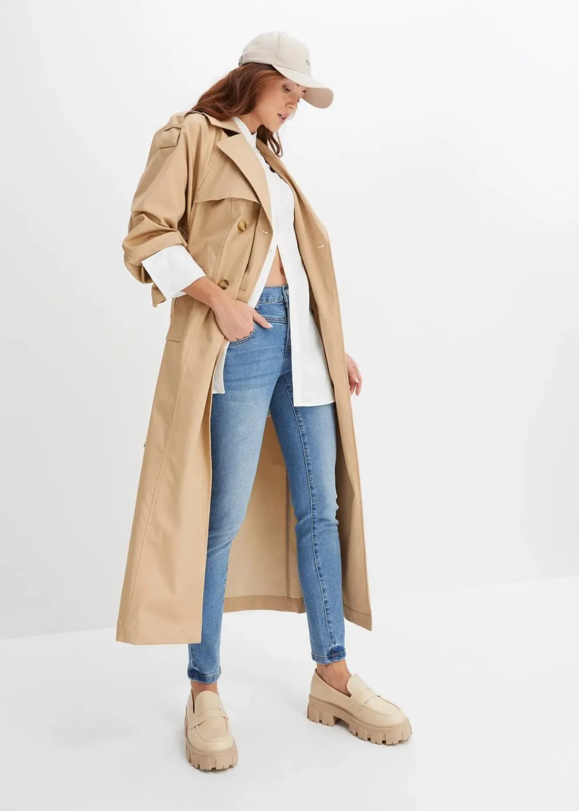 bonprix Jeans^Skinny-Jeans Mid Waist, cropped blau denim