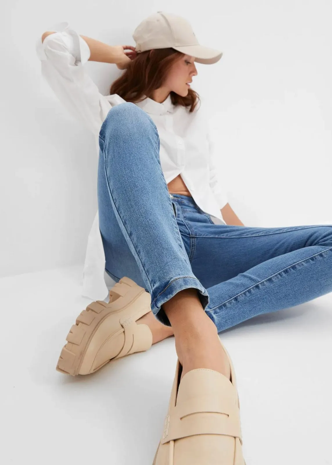 bonprix Jeans^Skinny-Jeans Mid Waist, cropped blau denim
