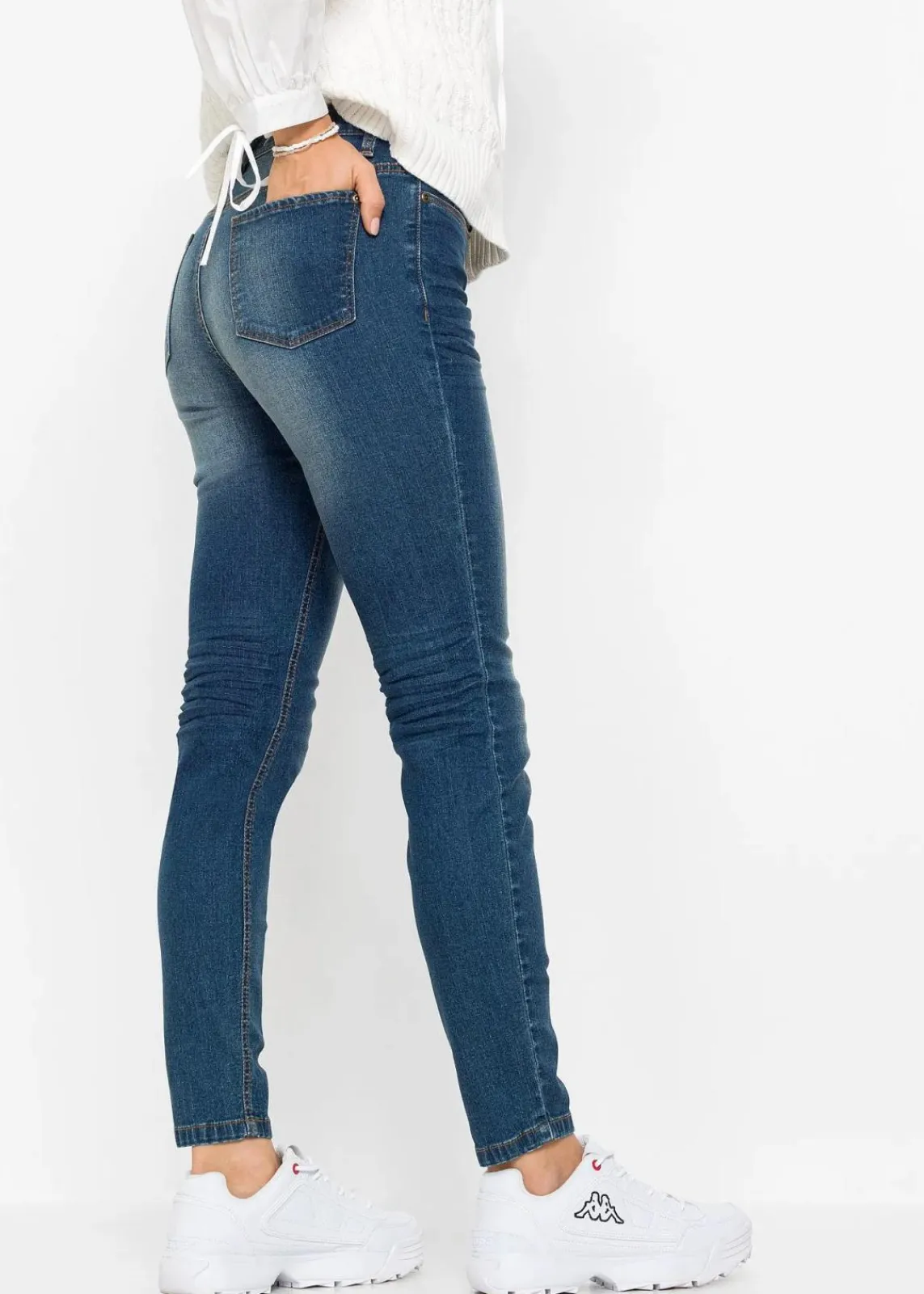 bonprix Jeans|Bekleidung·Shirts & Tops^Skinny-Jeans, Mid Waist, cropped blau denim