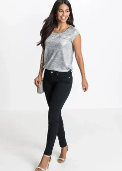 bonprix Bekleidung·Shirts & Tops|Jeans^Skinny-Jeans Mid Waist, cropped schwarz