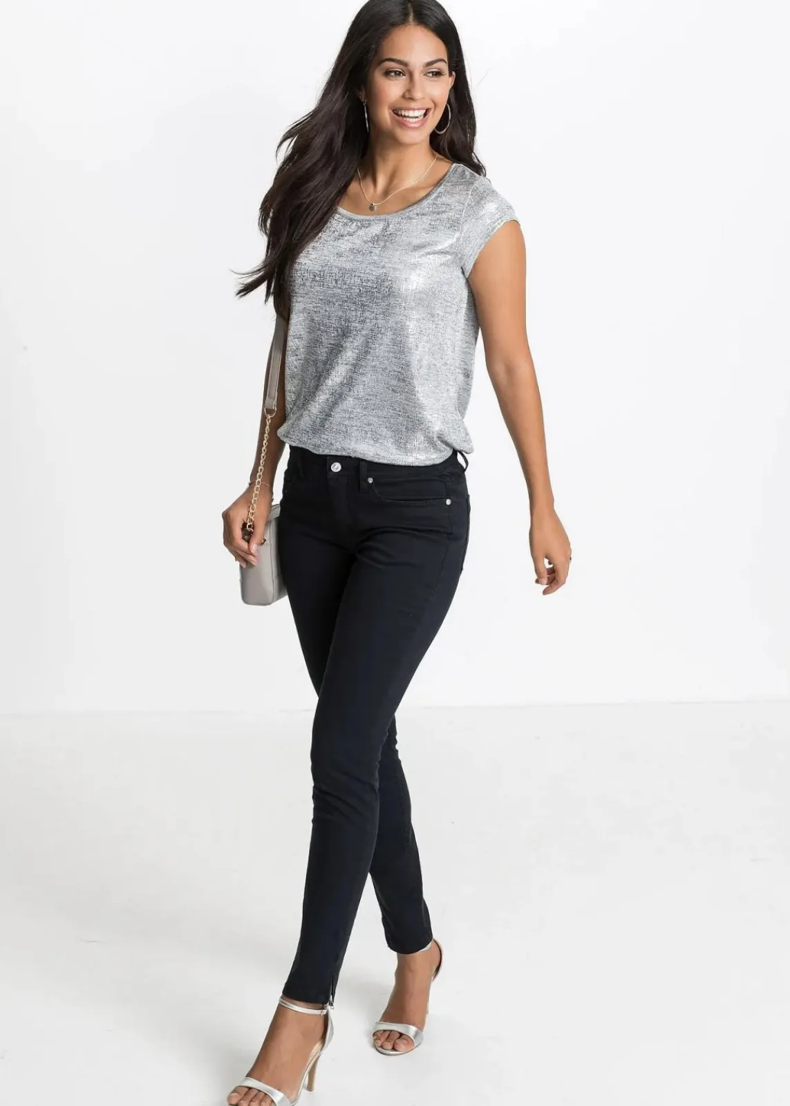 bonprix Bekleidung·Shirts & Tops|Jeans^Skinny-Jeans Mid Waist, cropped schwarz