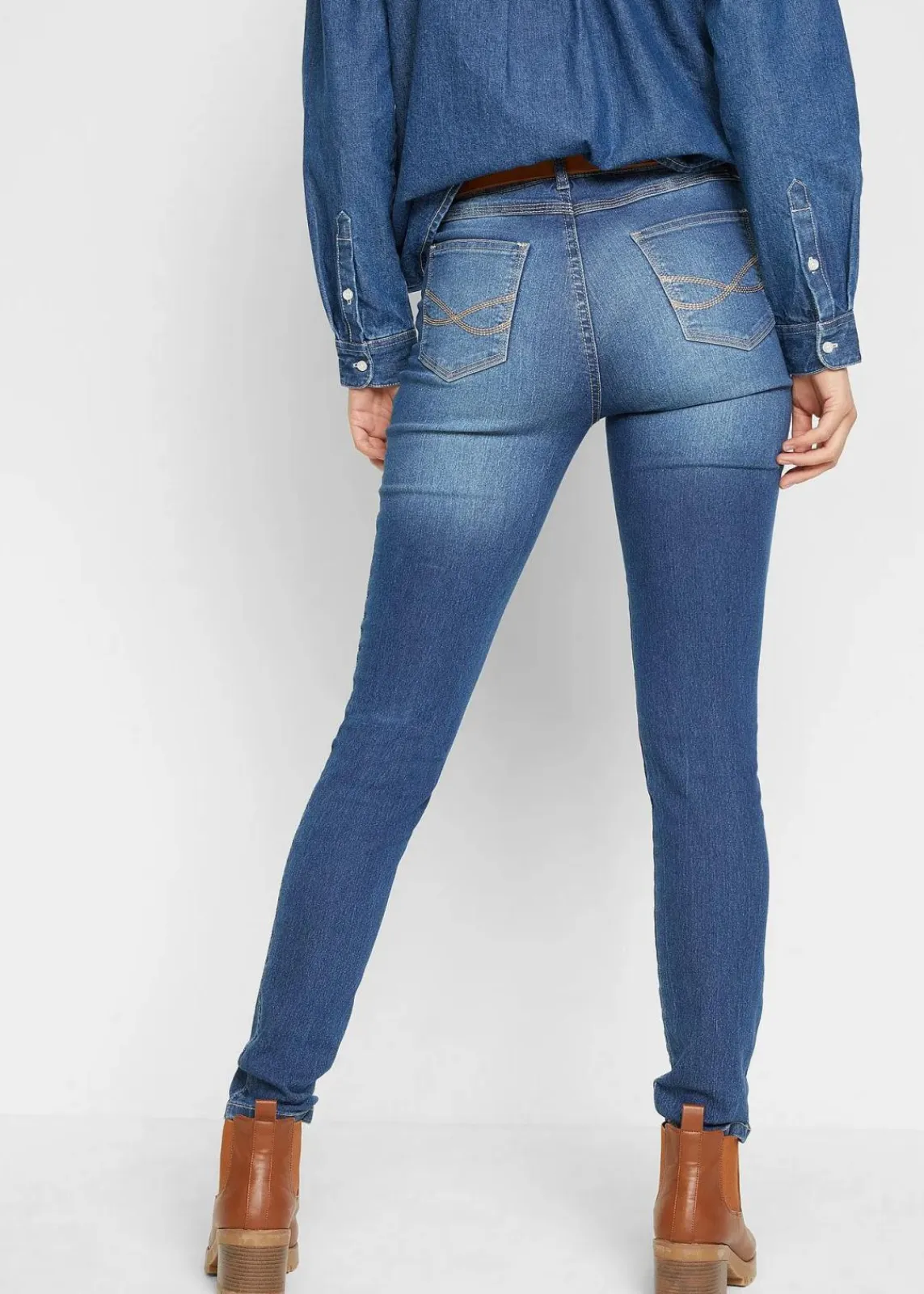 bonprix Bekleidung·Shirts & Tops|Jeans^Skinny-Jeans Mid Waist, Stretch blau denim used