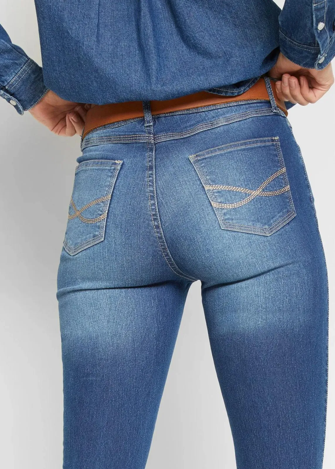 bonprix Bekleidung·Shirts & Tops|Jeans^Skinny-Jeans Mid Waist, Stretch blau denim used