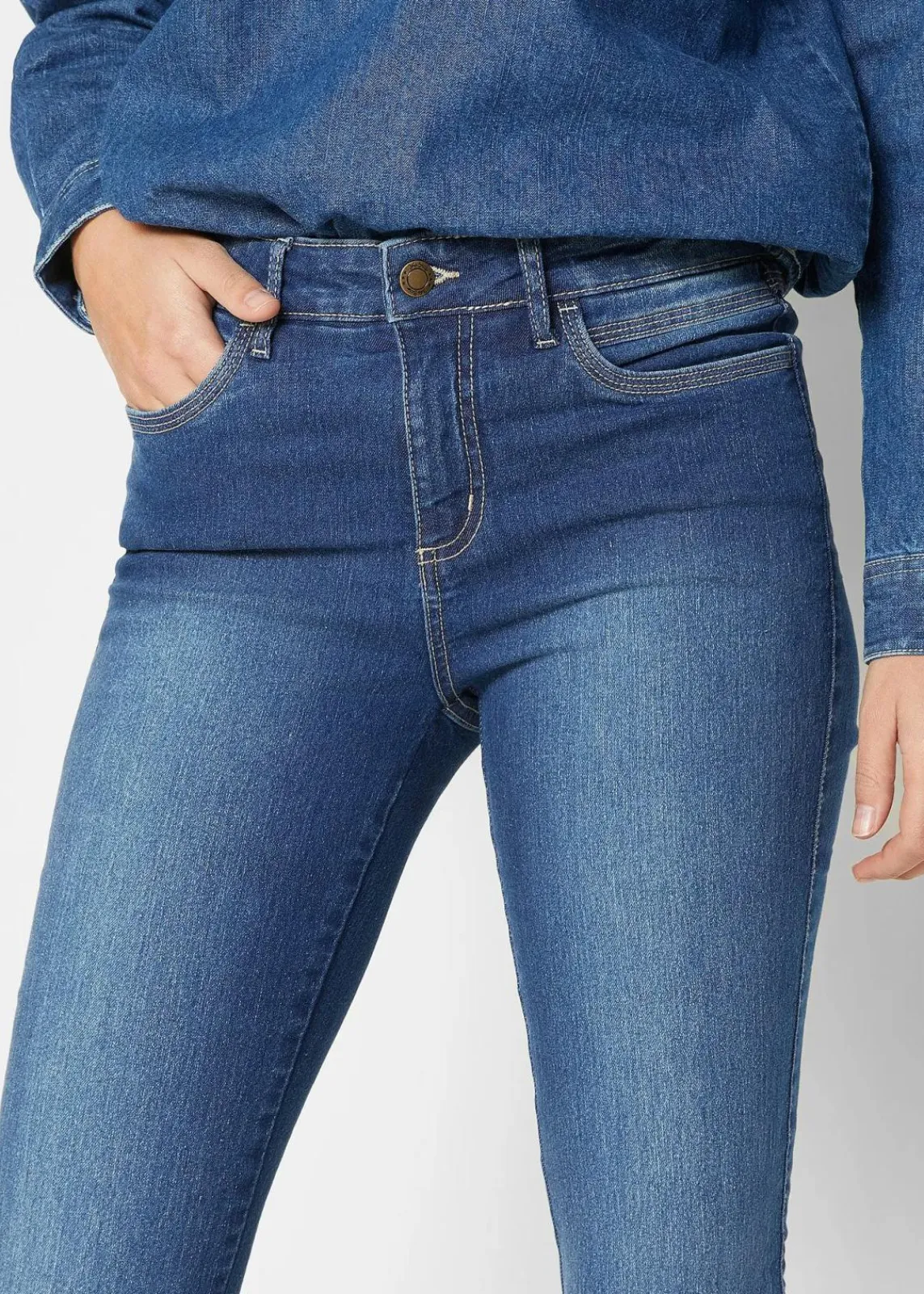 bonprix Bekleidung·Shirts & Tops|Jeans^Skinny-Jeans Mid Waist, Stretch blau denim used
