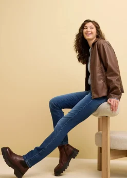 bonprix Bekleidung·Shirts & Tops|Jeans^Skinny-Jeans Mid Waist, Stretch blau denim used