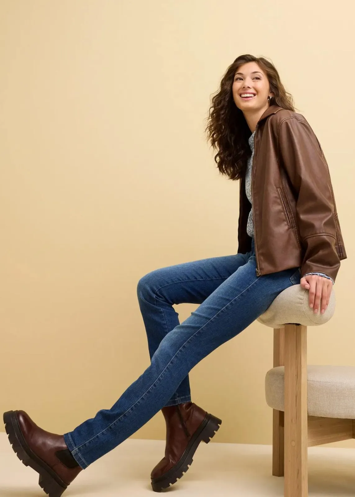 bonprix Bekleidung·Shirts & Tops|Jeans^Skinny-Jeans Mid Waist, Stretch blau denim used