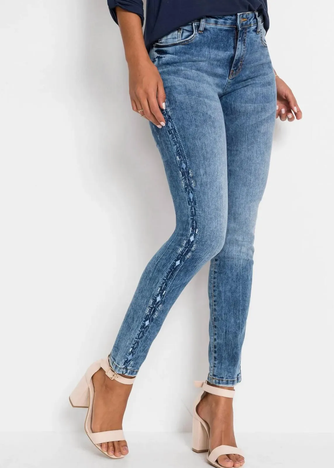 bonprix Bekleidung·Shirts & Tops|Jeans^Skinny-Jeans Mid Waist, Stretch blau denim