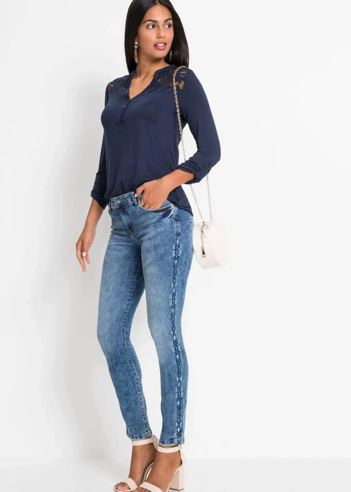 bonprix Bekleidung·Shirts & Tops|Jeans^Skinny-Jeans Mid Waist, Stretch blau denim