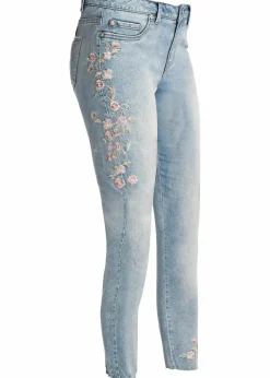 bonprix Jeans|Bekleidung·Shirts & Tops^Skinny-Jeans Mid Waist, verkürzt hellblau denim geblümt