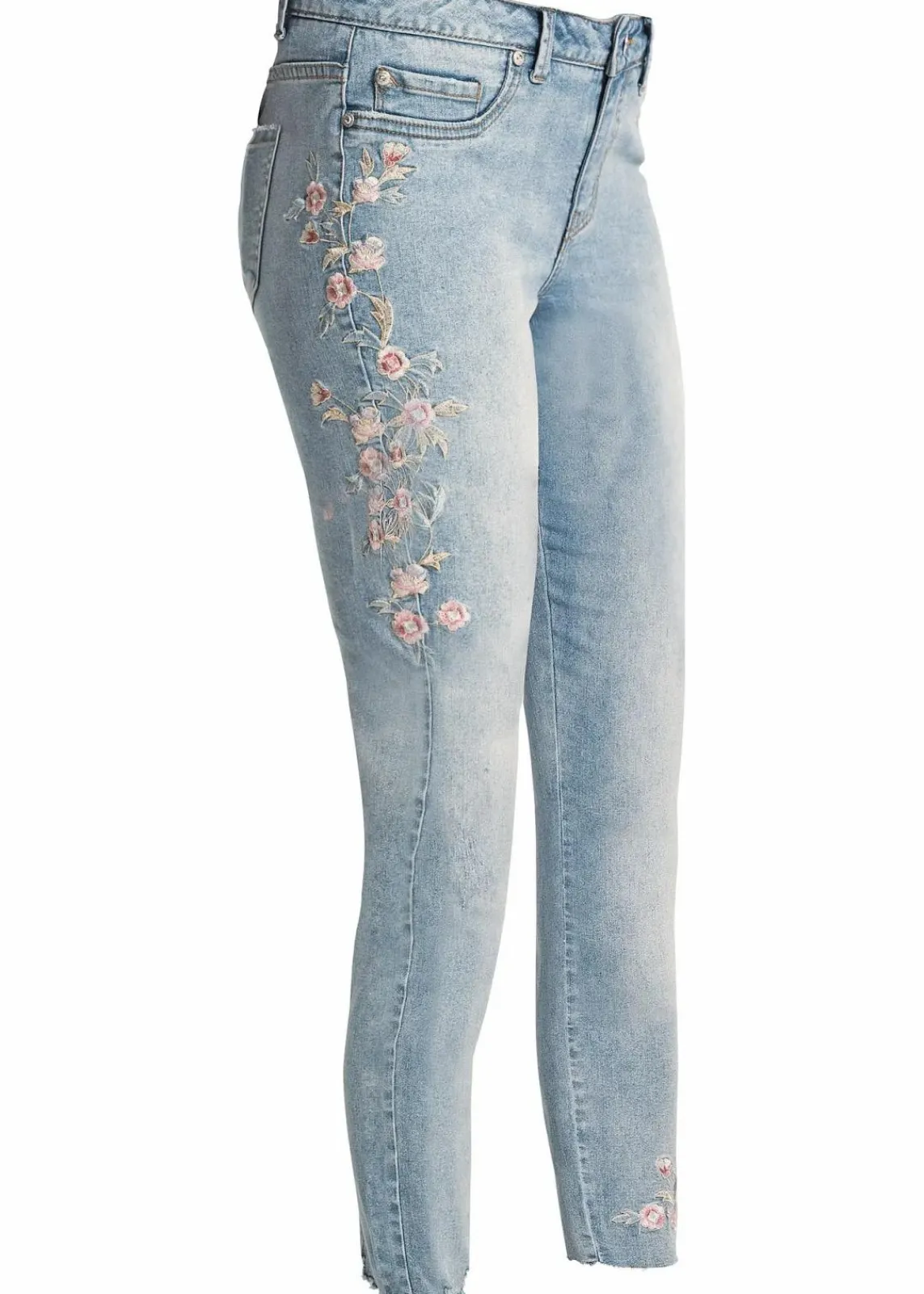 bonprix Jeans|Bekleidung·Shirts & Tops^Skinny-Jeans Mid Waist, verkürzt hellblau denim geblümt