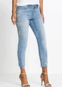 bonprix Jeans|Bekleidung·Shirts & Tops^Skinny-Jeans Mid Waist, verkürzt hellblau denim geblümt