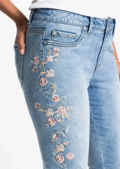 bonprix Jeans|Bekleidung·Shirts & Tops^Skinny-Jeans Mid Waist, verkürzt hellblau denim geblümt