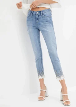 bonprix Bekleidung·Shirts & Tops|Jeans^Skinny-Jeans mit Spitze blau denim