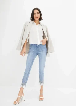 bonprix Bekleidung·Shirts & Tops|Jeans^Skinny-Jeans mit Spitze blau denim