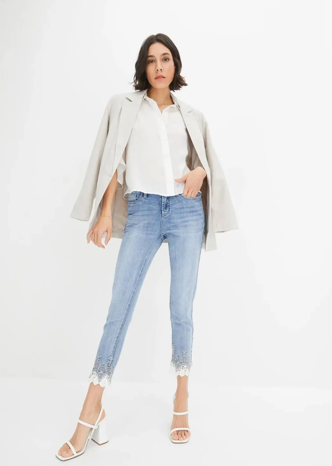 bonprix Bekleidung·Shirts & Tops|Jeans^Skinny-Jeans mit Spitze blau denim
