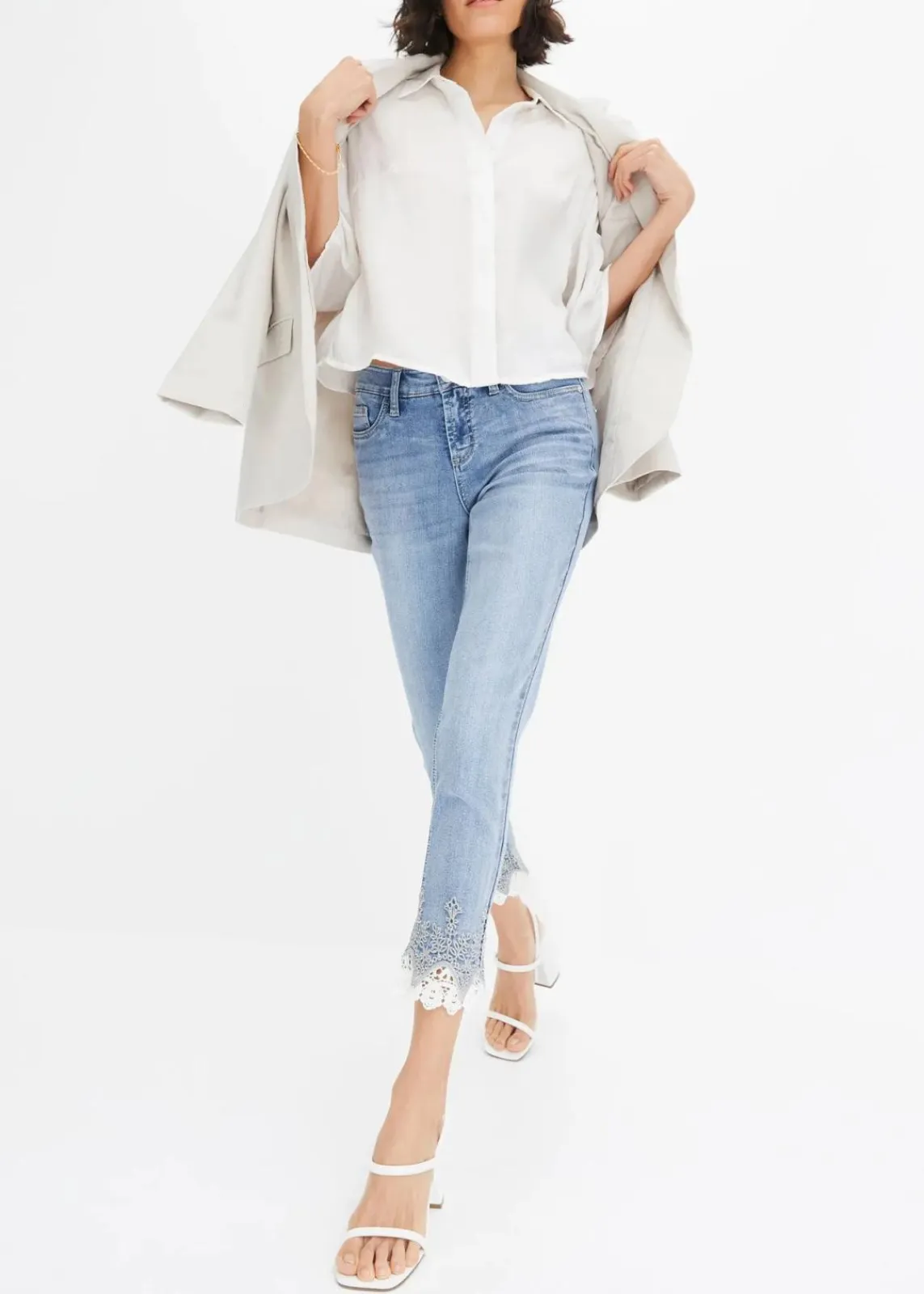 bonprix Bekleidung·Shirts & Tops|Jeans^Skinny-Jeans mit Spitze blau denim