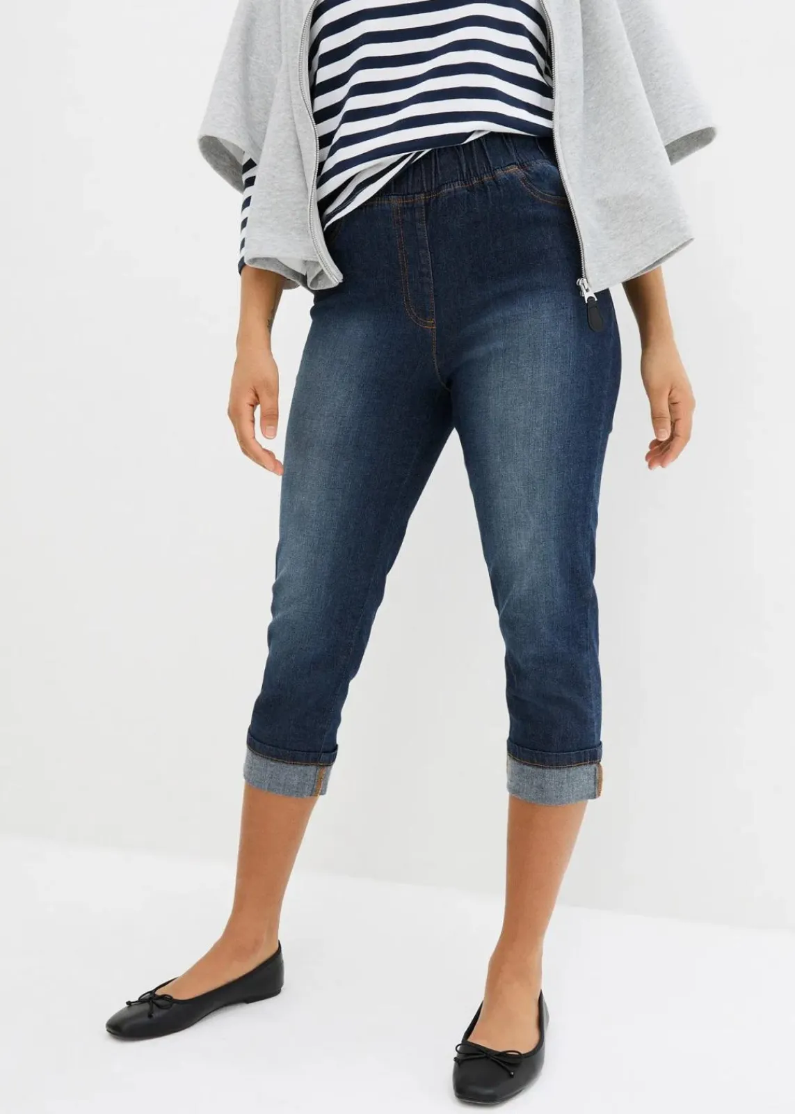 bonprix Bekleidung·Shirts & Tops|Jeans^Slim Fit Jeans, Mid Waist, Baumwolle dunkelblau denim