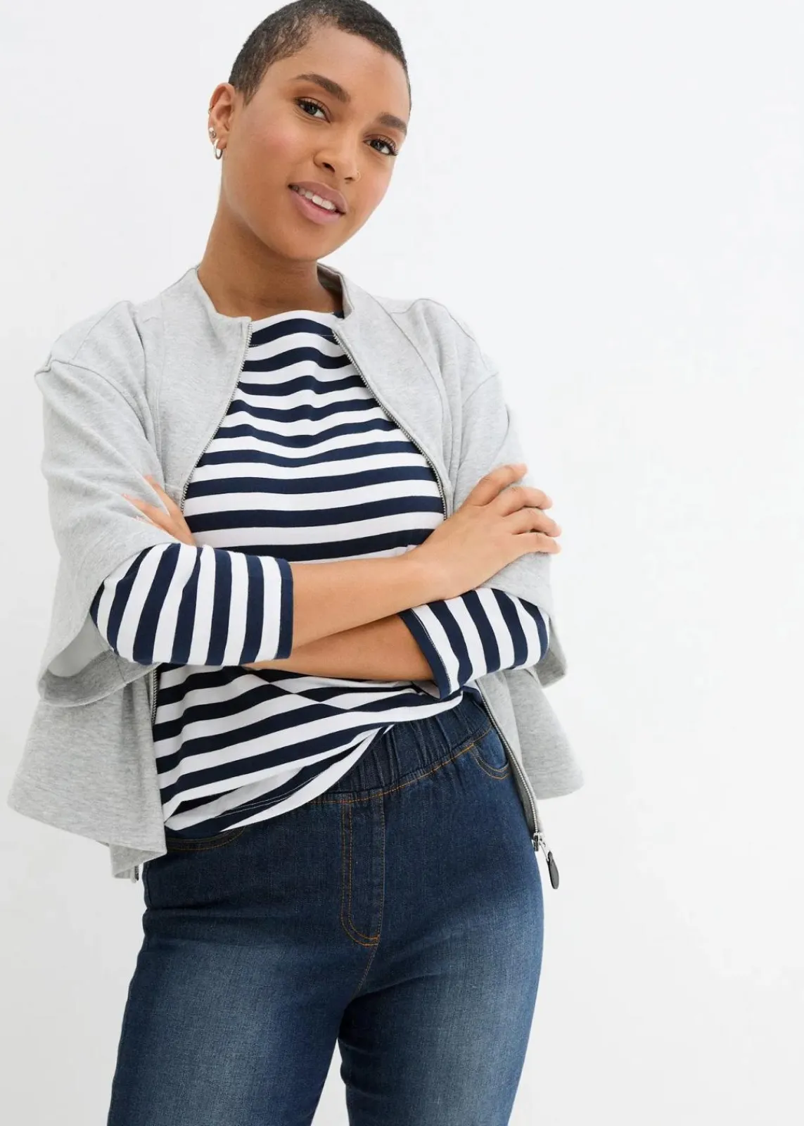 bonprix Bekleidung·Shirts & Tops|Jeans^Slim Fit Jeans, Mid Waist, Baumwolle dunkelblau denim
