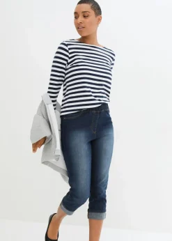 bonprix Bekleidung·Shirts & Tops|Jeans^Slim Fit Jeans, Mid Waist, Baumwolle dunkelblau denim