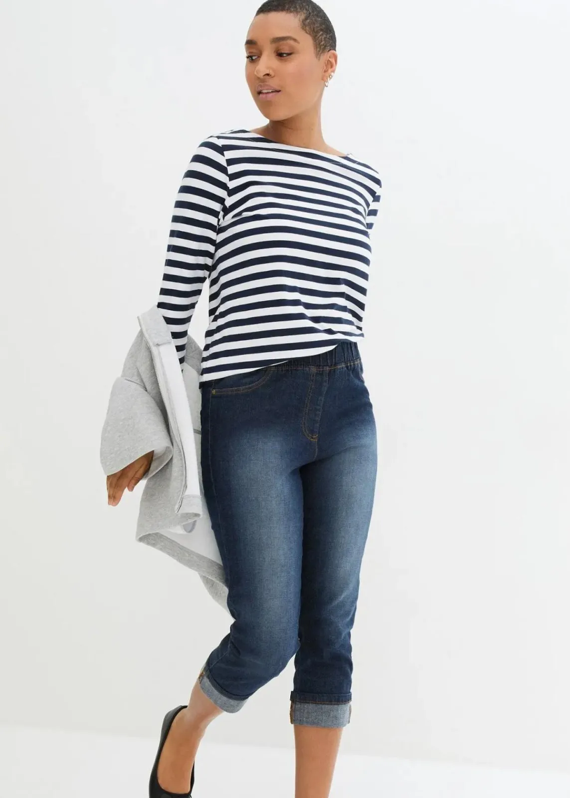 bonprix Bekleidung·Shirts & Tops|Jeans^Slim Fit Jeans, Mid Waist, Baumwolle dunkelblau denim