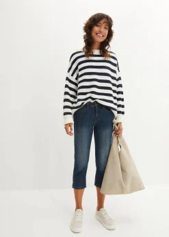 bonprix Jeans|Bekleidung·Shirts & Tops^Slim Fit Jeans Mid Waist, cropped dunkelblau used