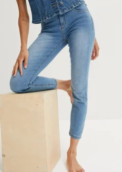 bonprix Jeans|Bekleidung·Shirts & Tops^Slim Fit Jeans Mid Waist, cropped hellblau used