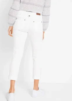 bonprix Bekleidung·Shirts & Tops|Jeans^Slim Fit Jeans Mid Waist, cropped weiss twill