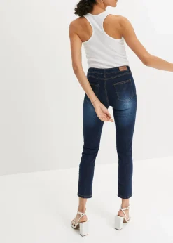 bonprix Bekleidung·Shirts & Tops|Jeans^Slim Fit Jeans Mid Waist, cropped dunkelblau used