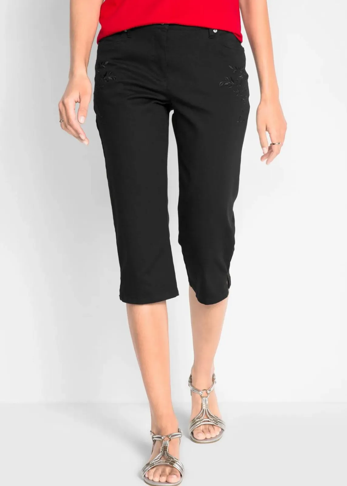 bonprix Bekleidung·Kleider|Hosen^Slim Fit Jeans, Mid Waist, cropped schwarz