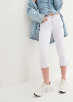 bonprix Jeans|Bekleidung·Shirts & Tops^Slim Fit Jeans Mid Waist, cropped weiß twill