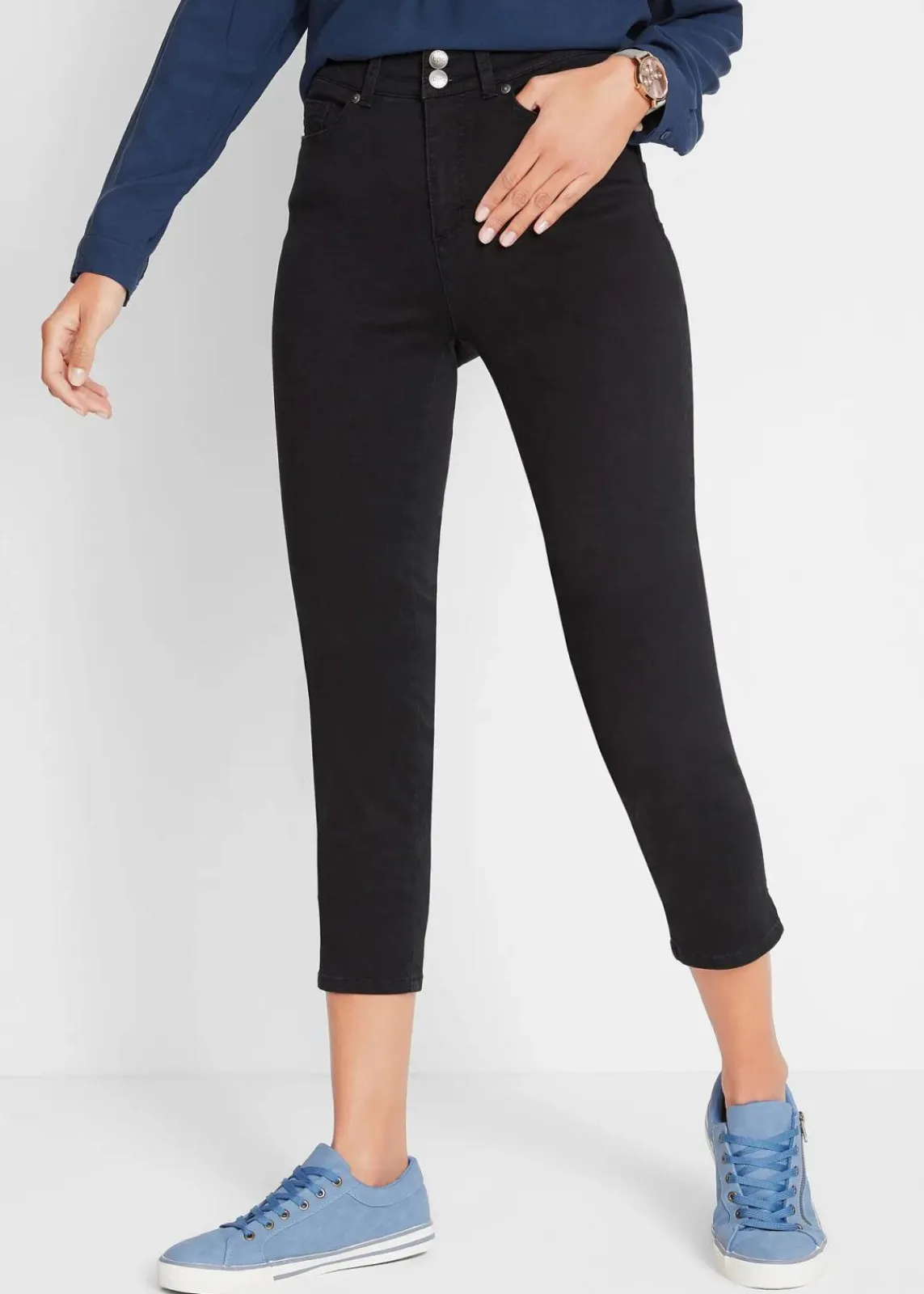 bonprix Bekleidung·Shirts & Tops|Jeans^Slim Fit Jeans, Mid Waist, Bequembund schwarz denim