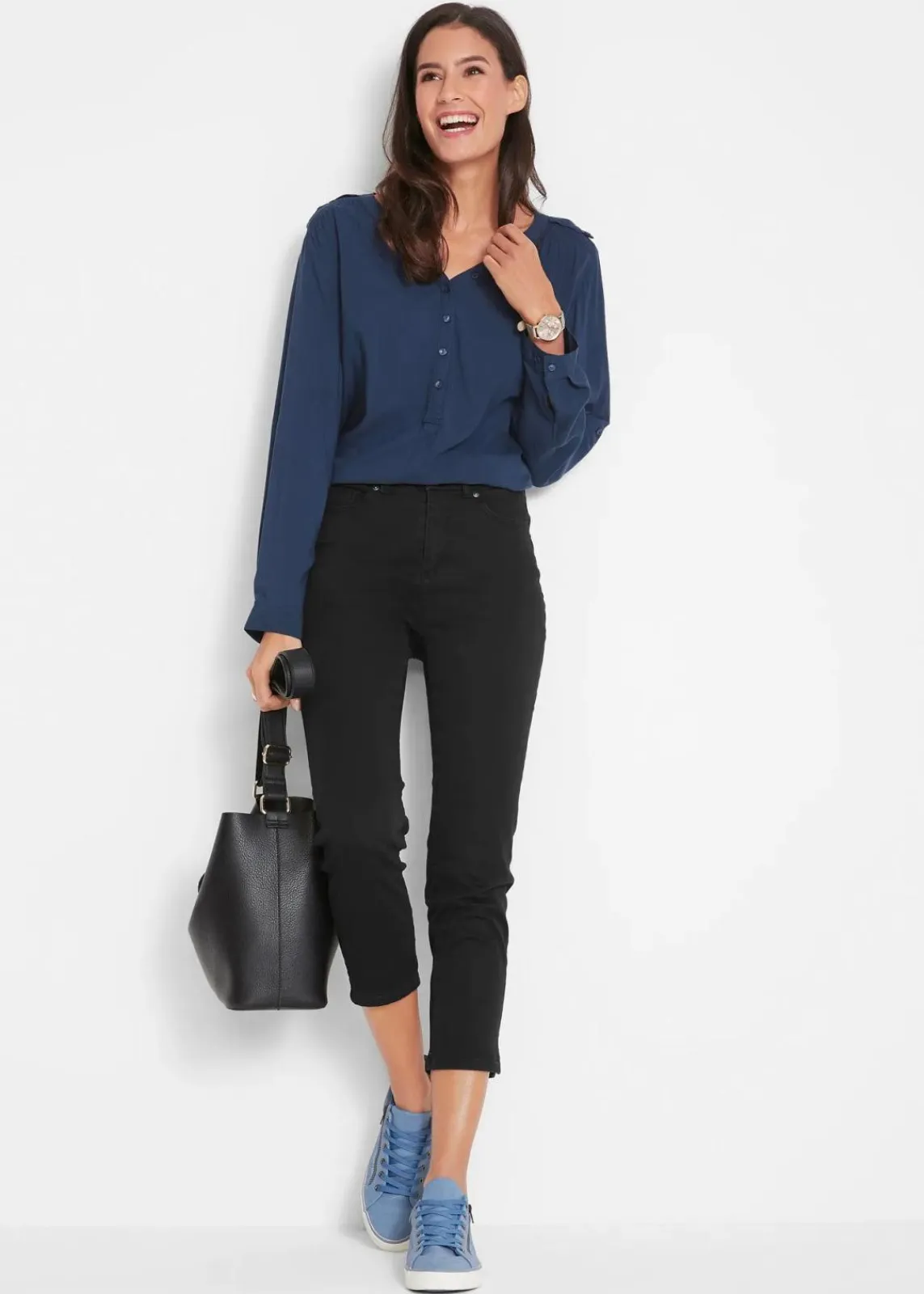bonprix Bekleidung·Shirts & Tops|Jeans^Slim Fit Jeans, Mid Waist, Bequembund schwarz denim