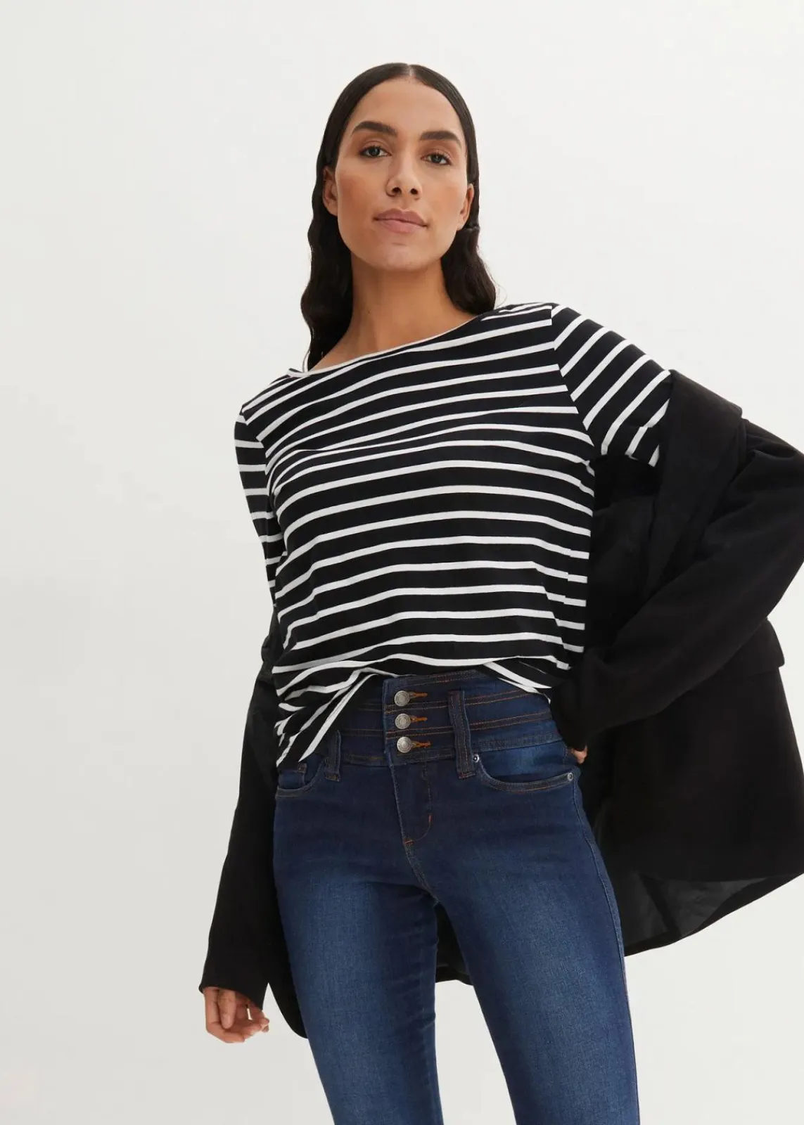 bonprix Bekleidung·Shirts & Tops|Jeans^Slim Jeans High Waist, Shaping dunkelblau used
