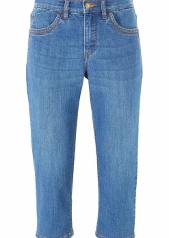 bonprix Bekleidung·Shirts & Tops|Jeans^Slim Jeans, Mid Waist, Capri blau used