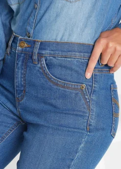 bonprix Bekleidung·Shirts & Tops|Jeans^Slim Jeans, Mid Waist, Capri blau used