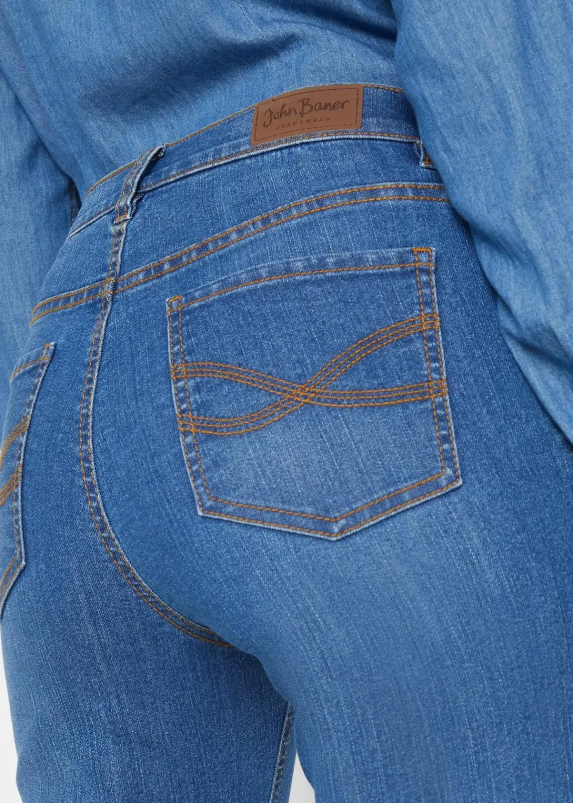 bonprix Bekleidung·Shirts & Tops|Jeans^Slim Jeans, Mid Waist, Capri blau used